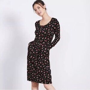 Boden Black and Red Floral Patterned Mabel Dress Size 6R Women's